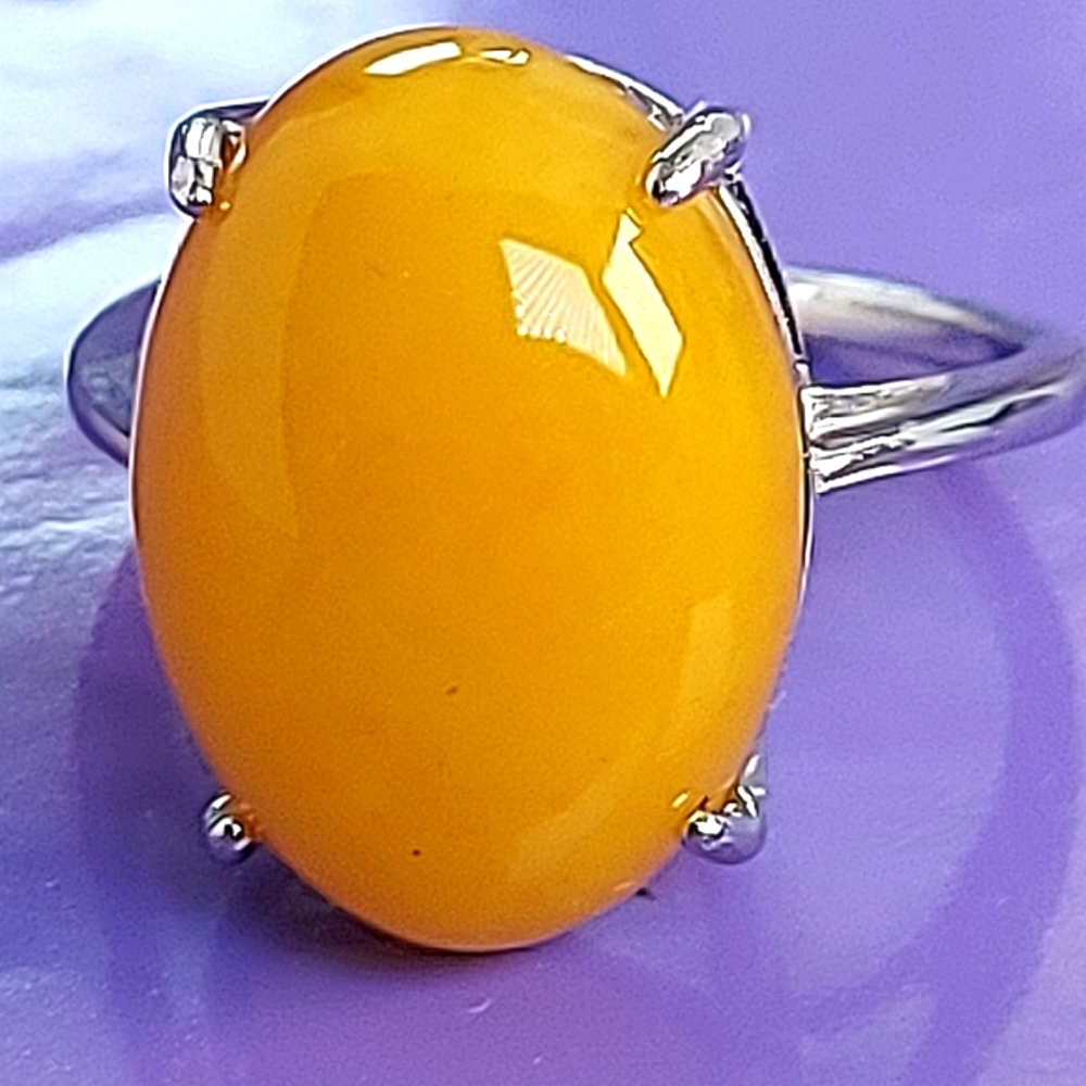 Natural Oval Amber 17x12mm 925 Sterling Silver Ring